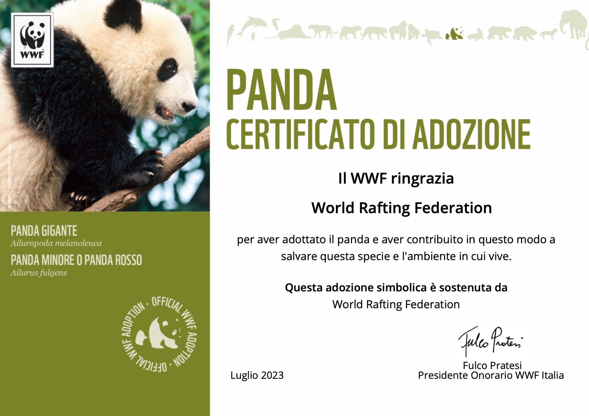 certificato adozione panda world rafting